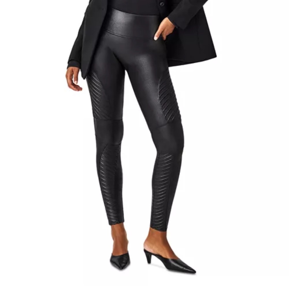 Spanx Faux Leather Tummy Shaping Moto Leggings Sz S - Picture 2 of 16